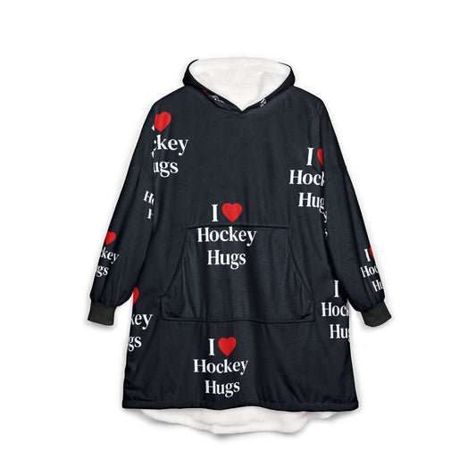 I Love Hockey Hugs Hooded Blanket