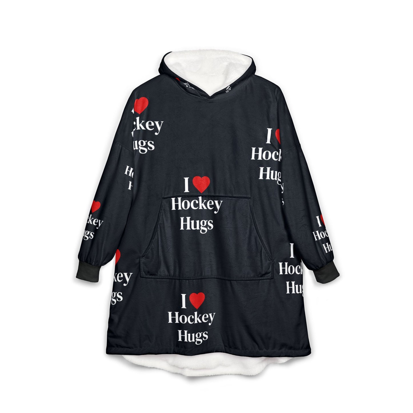 I Love Hockey Hugs Hooded Blanket